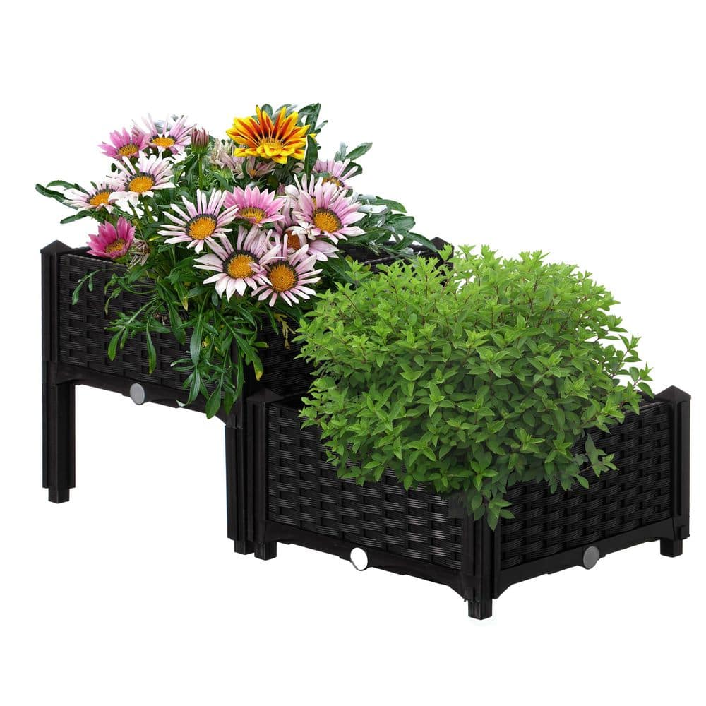 Black Rattan Raised Garden Bed Planter Box