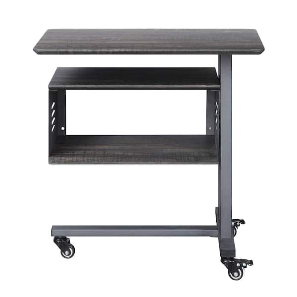 STICKON 24.00 in. Gunmetal Rectangle Wood End Table with Casters