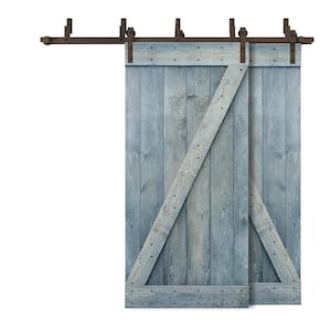 40 in. x 84 in. Z-Bar Bypass Denim Blue Stained DIY Solid Wood Interior Double Sliding Barn Door with Hardware Kit