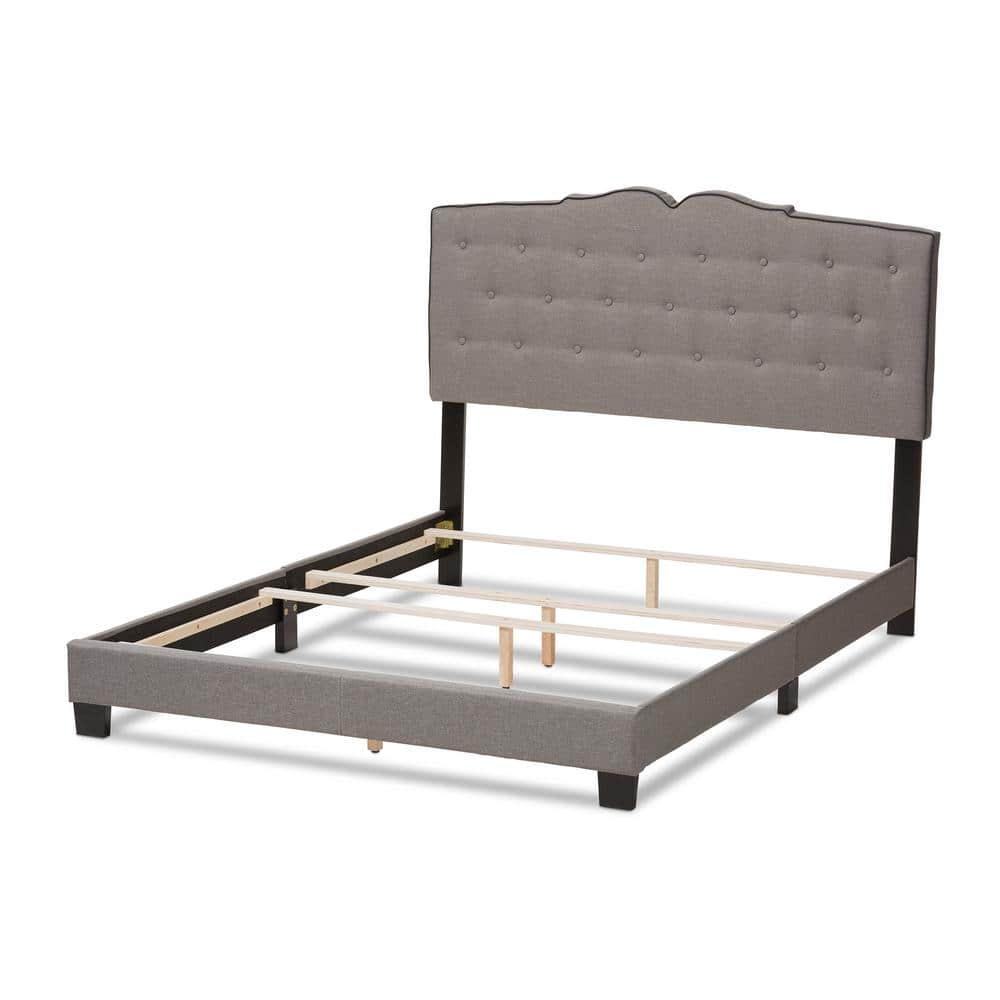 Elegant Light Grey King-Sized Bed with Tufted Upholstered Headboard and Storage Drawer