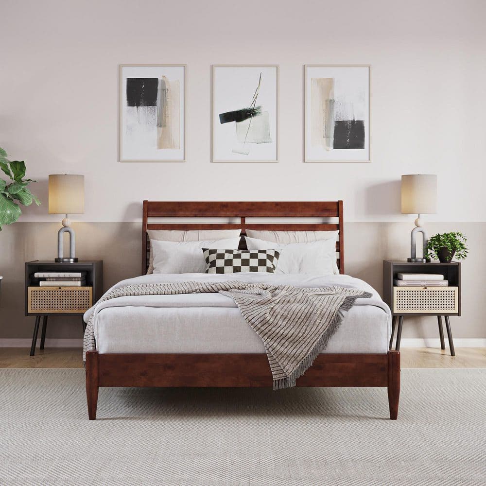 Savannah Walnut Full Solid Wood Low Profile Platform Bed