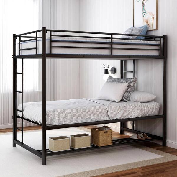 Black Twin Over Bunk Bed, Tall Twin Bed Frame With Storage