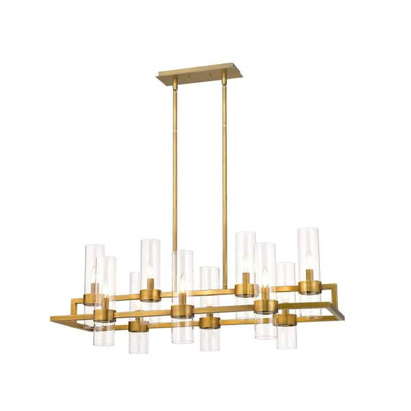 Unbranded Datus 10-Light Rubbed Brass Chandelier with Glass Shade