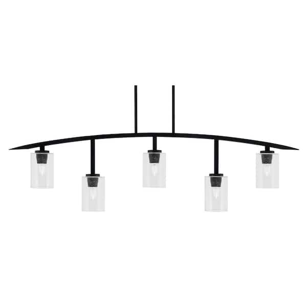 Unbranded Siena 5-Light Matte Black Billiard-Light with Clear Bubble Glass Shades