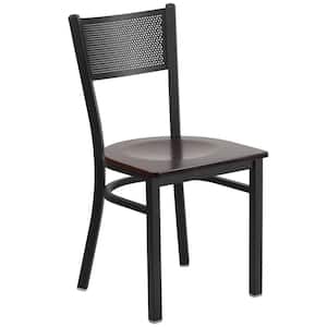 Hercules Series Black Grid Back Metal Restaurant Chair with Walnut Wood Seat