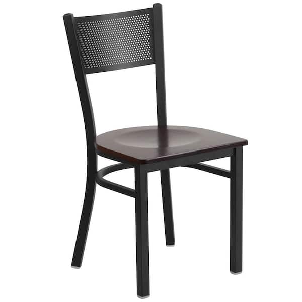 Flash Furniture Hercules Series Black Grid Back Metal Restaurant Chair with Walnut Wood Seat