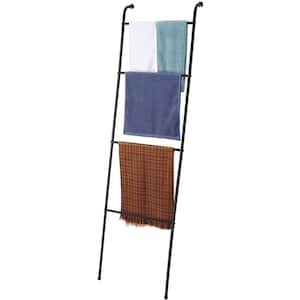 Wall Leaning Blanket Ladder Decorative Metal Towel Drying Quilt Holder Rack- Black