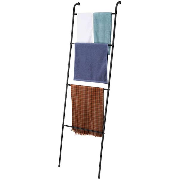 Oumilen Wall Leaning Blanket Ladder Decorative Metal Towel Drying Quilt Holder Rack- Black
