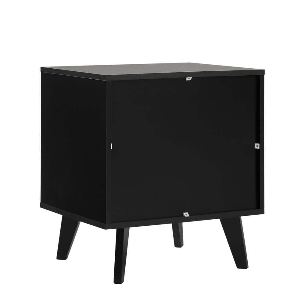 Black MDF 1-Drawer Nightstand with Open Cubby
