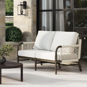 Pavilion Natural Teak Outdoor Loveseat with White Cushions