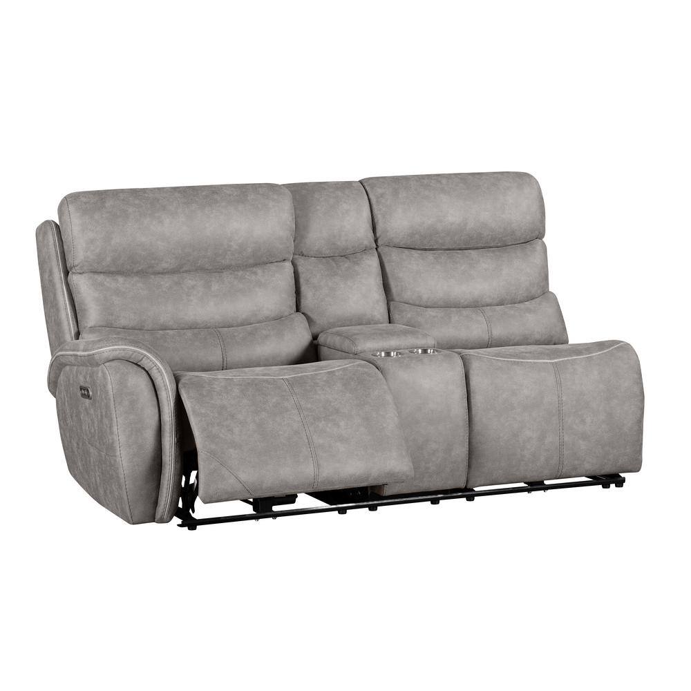 Kamari Gray Fabric Three-Piece Sectional with Round Arm and Cup Holder