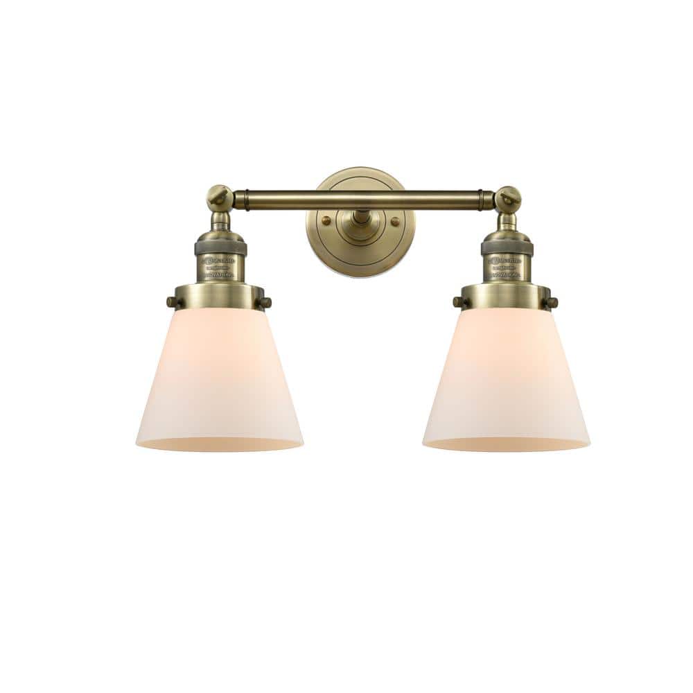 Cone 16 in. 2 Light Matte White, Antique Brass Vanity Light with White Glass Shade price history on PriceWatchPro