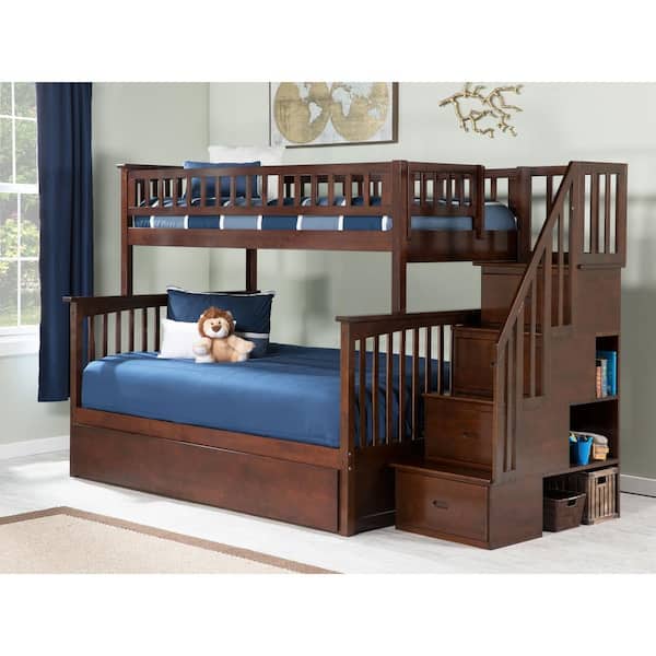 Atlantic Furniture Columbia Staircase, Modernluxe Twin Over Full Wood Bunk Bed With Trundle And Storage Stairs