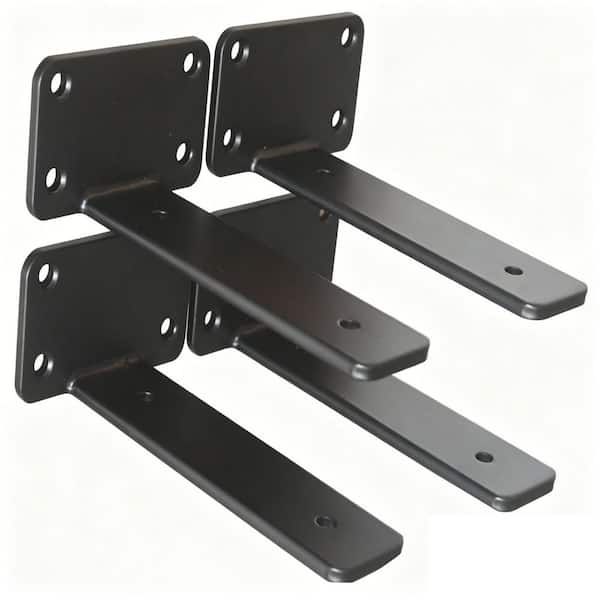 4-Pack 6 in. L Black Iron Shelf Bracket, Floating Shelf Brackets, Rustic Industrial Metal Brackets for Shelf Support