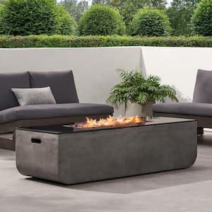 56 in. Outdoor Rectangle Gas Burning Fire Pit Patio Concrete Fire table, 50,000 BTU in Light Gray and Black