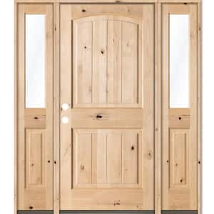 58 in. x 80 in. Rustic Unfinished Knotty Alder Arch Top VG Right-Hand Half Sidelites Clear Glass Prehung Front Door