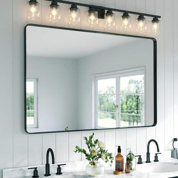60 in. W x 40 in. H Rectangular Aluminum Framed Wall Bathroom Vanity Mirror in Black