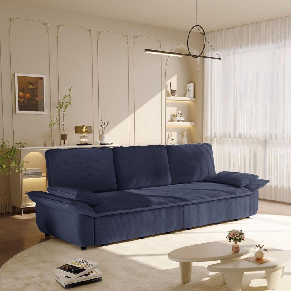 Noble House Germaine 94.5 in Blue Corduroy Upholstery King Size 3-in-1 ...