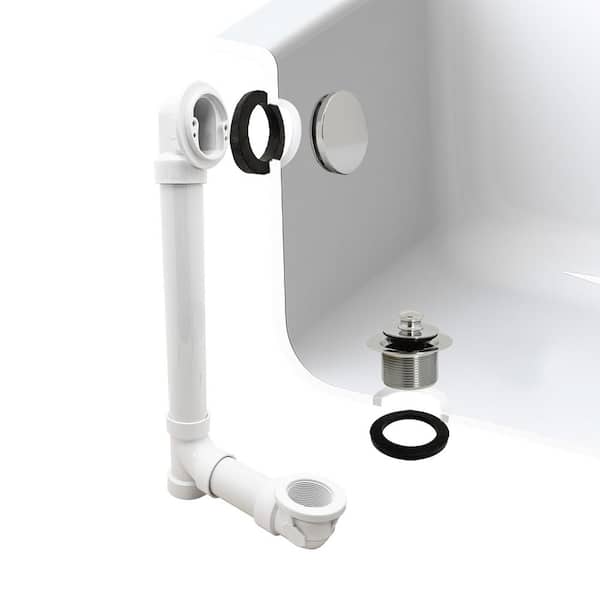 Unbranded Illusionary Overflow 12 in. x 4 in. Sch. 40 PVC Bath Waste and Overflow with Lift and Turn Bath Drain in Polished Nickel