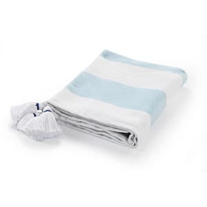 Charlie Blue and White Striped Cotton Throw Blanket