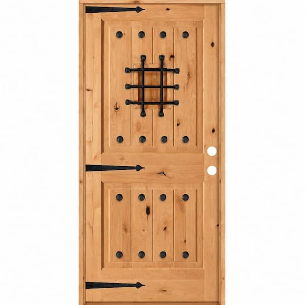 36 in. x 80 in. Mediterranean Knotty Alder Sq. Top Left-Hand/Inswing BEHR Cedar Stain Single Wood Prehung Front Door