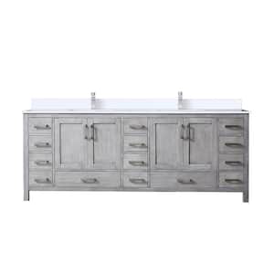 Jacques 84 in. W x 22 in. D Distressed Grey Bath Vanity, Cultured Marble Top, and Faucet Set