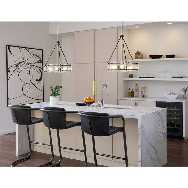 Progress Lighting Rivera 20.5 in. 4-Light Matte Black Luxe Industrial Chandelier with Textured Glass