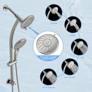 Single Handle 5-Spray Round 5 in. Shower Head with Adjustable SlideBar 1.8GPM Wall Mount Shower Faucet in Brushed Nickel