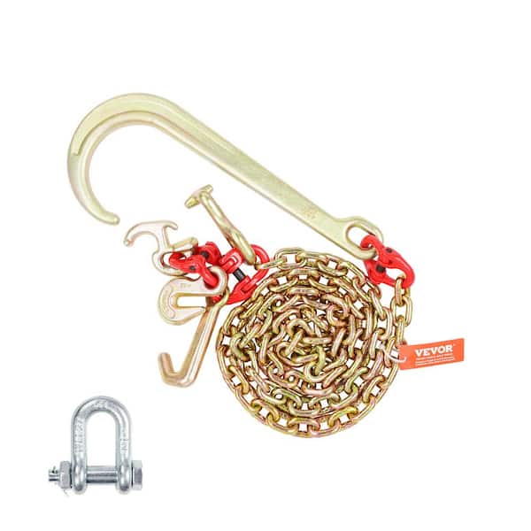 VEVOR 5/16 in. x 6 ft. G80 Tow Chain 1 5 in. J Hook Long Shank RTJ and Grab Hooks Wrecker Tie
