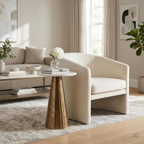 15 in. White Round Marble Accent Table