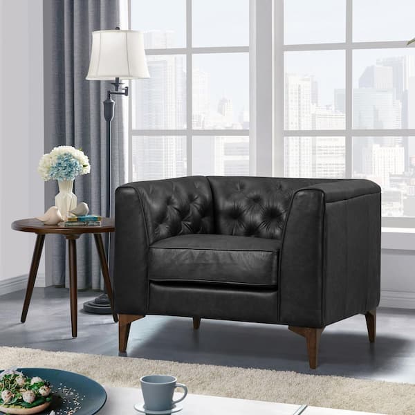 Poly and Bark Essex Onyx Black Leather Arm Chair (Set of 2)
