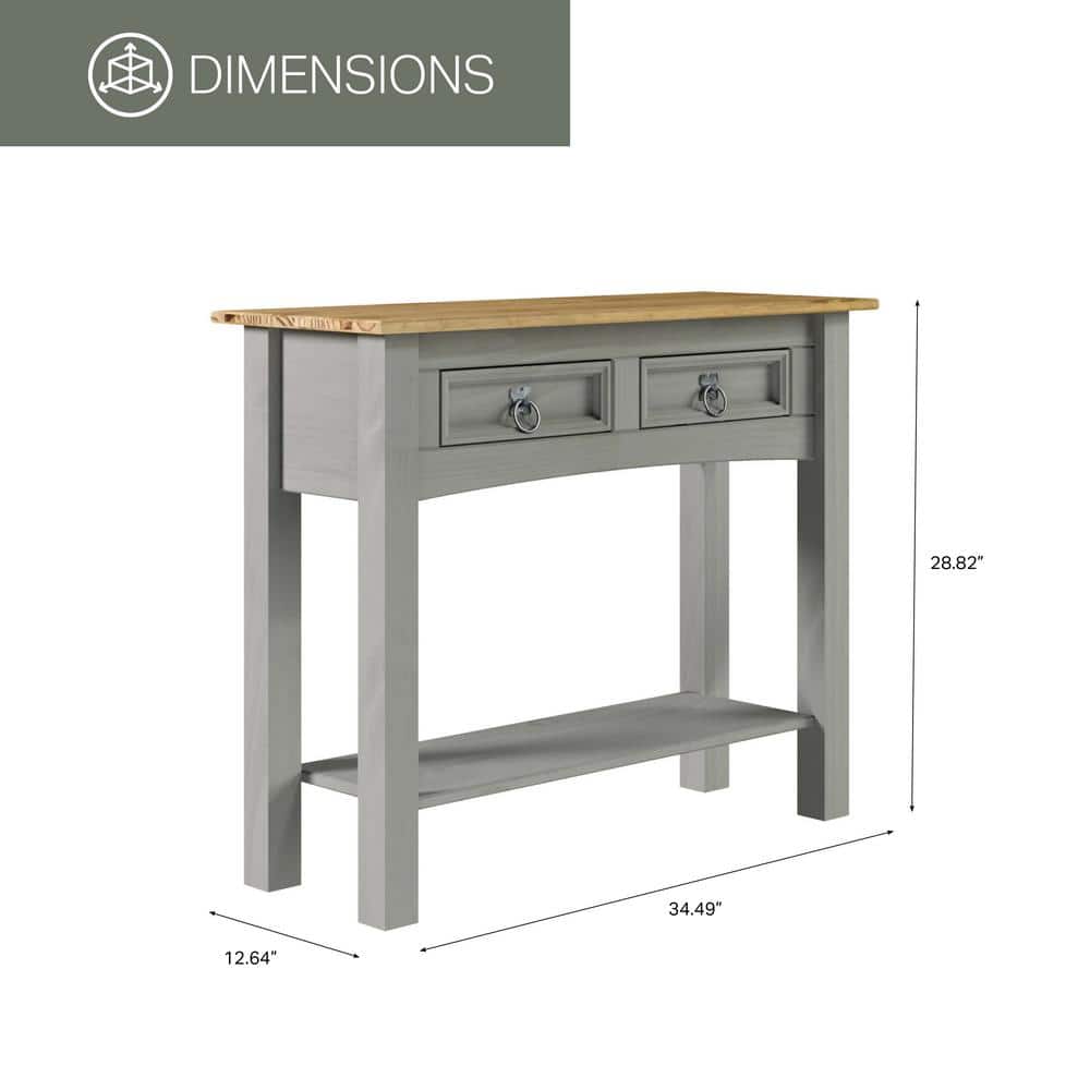 Gray and Antique Brown Solid Pine Console Table with Storage