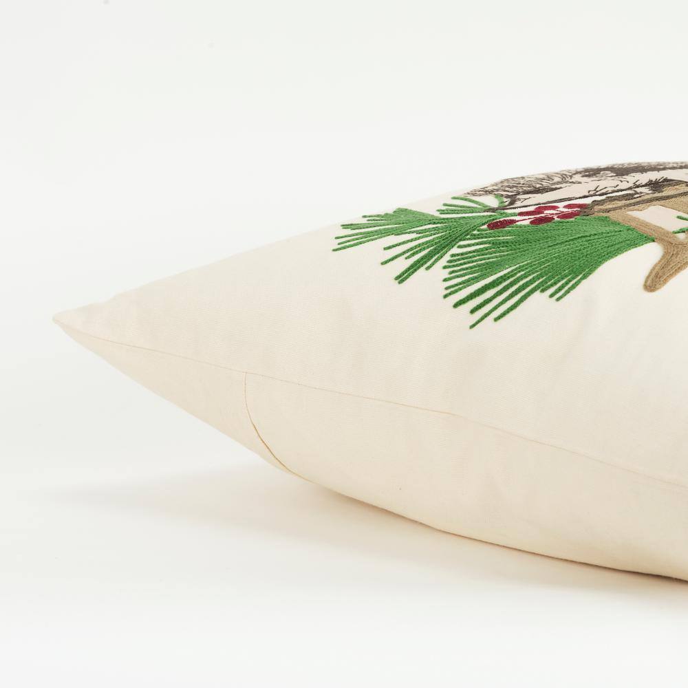 Ivory and Multicolor Embroidered Cotton Square Throw Pillow