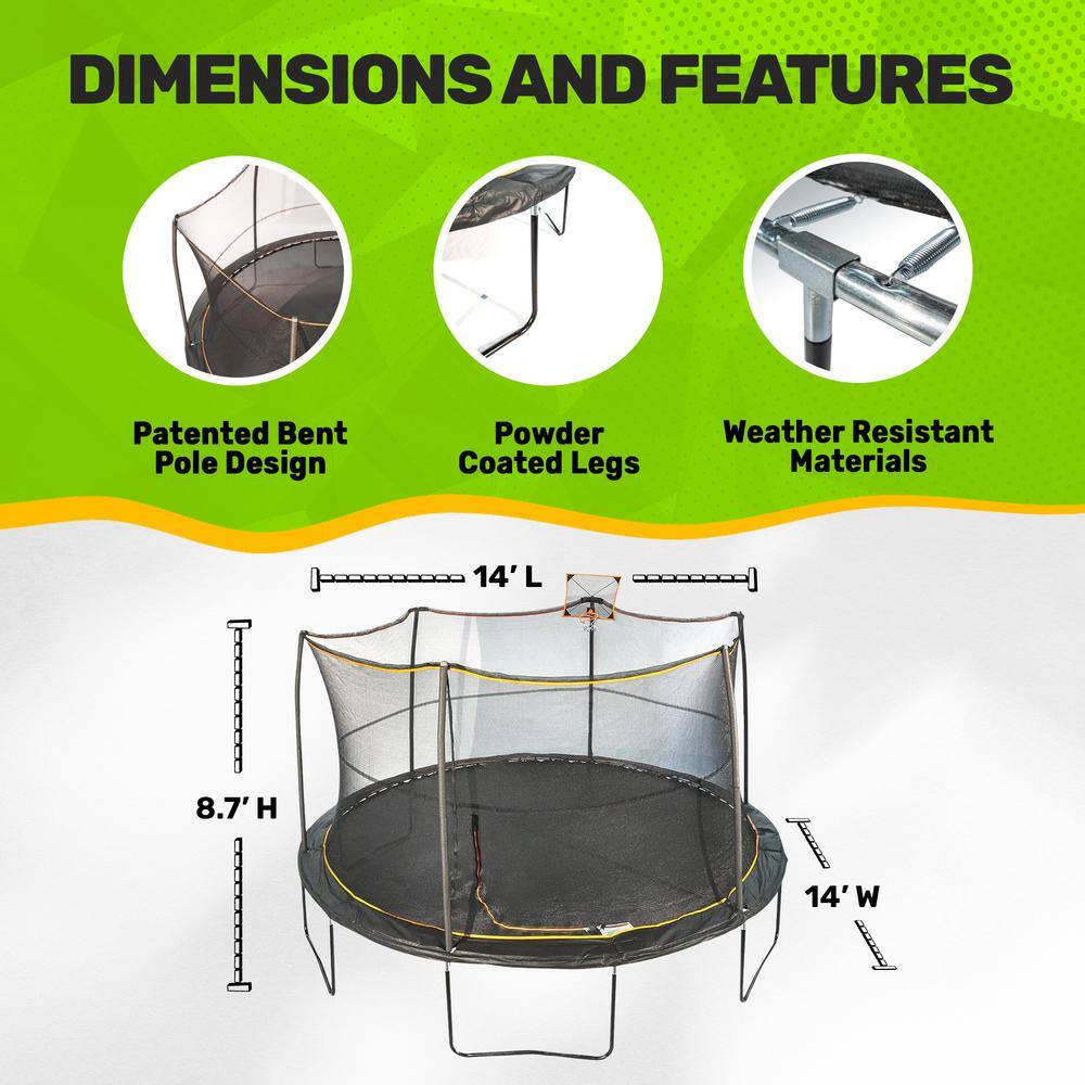 14-Foot Black Round Kids' Trampoline with Enclosure