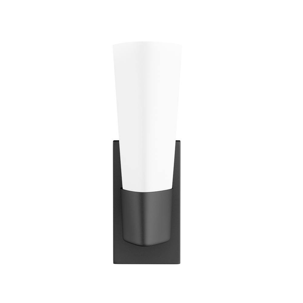 Zura Black Zinc 1-Light Bath & Vanity Fixture with Opal Glass Shade