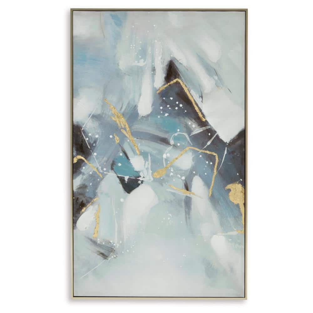 Blue and White Abstract Wall Art with Gold Foil