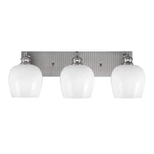 Albany 24.25 in. 3-Light Brushed Nickel Vanity Light with White Marble Glass Shades