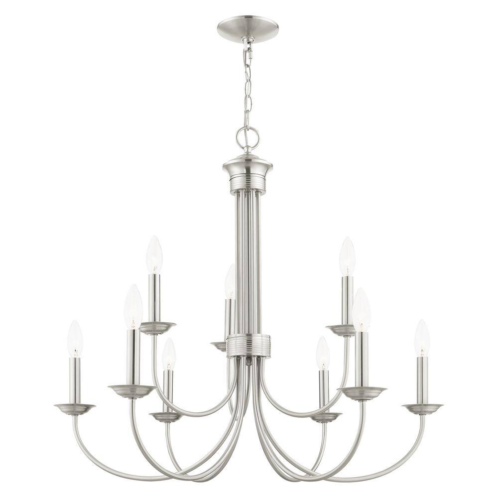 Elegant Brushed Nickel & Crystal 9-Light Traditional Chandelier