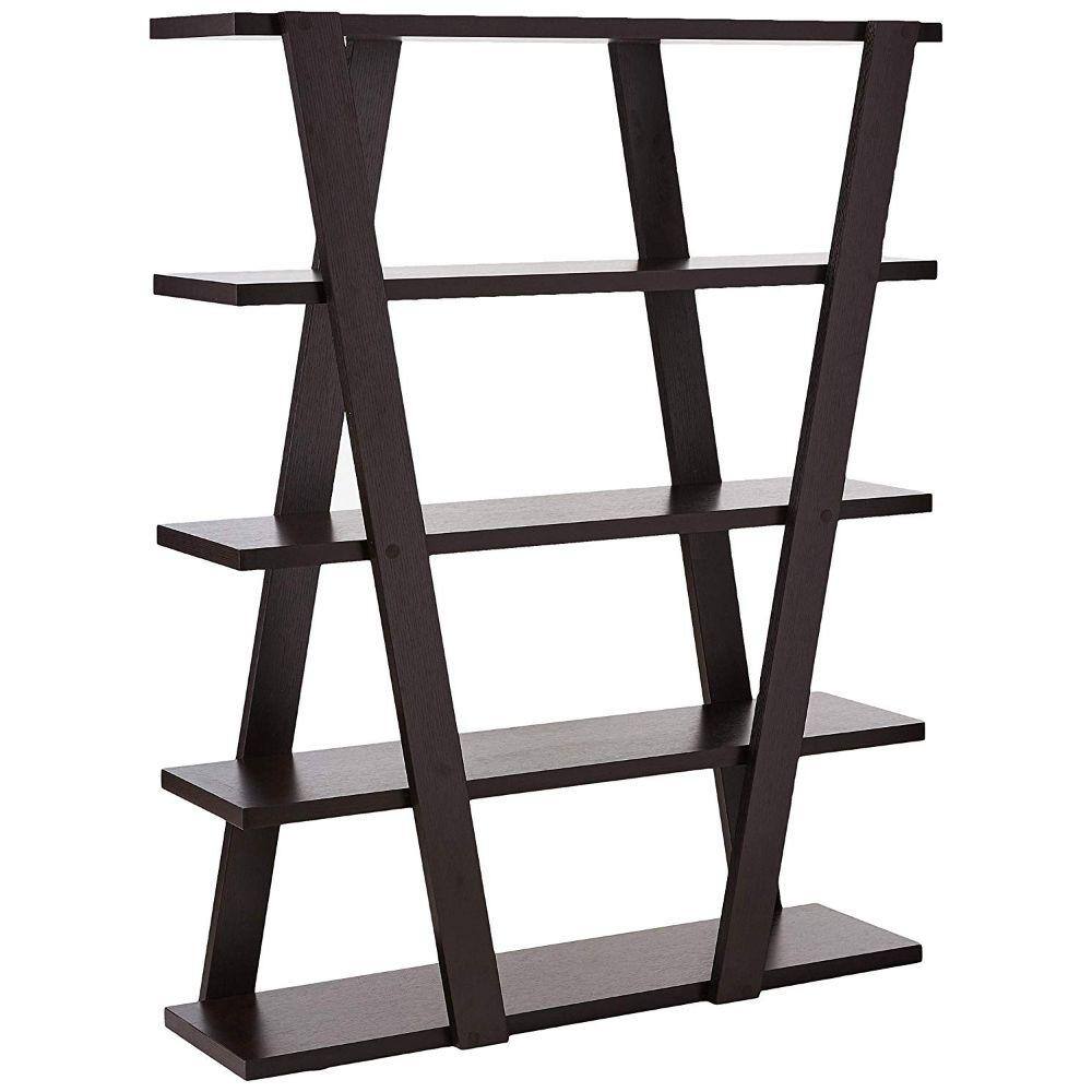 Benjara 59 in. Brown Wood 5shelf Etagere Bookcase with Open Back