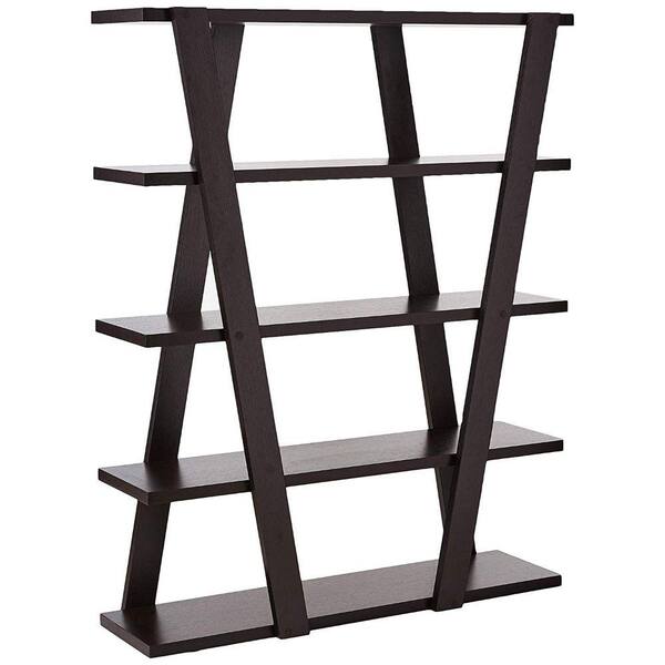 Benjara 59 in. Brown Wood 5-shelf Etagere Bookcase with Open Back