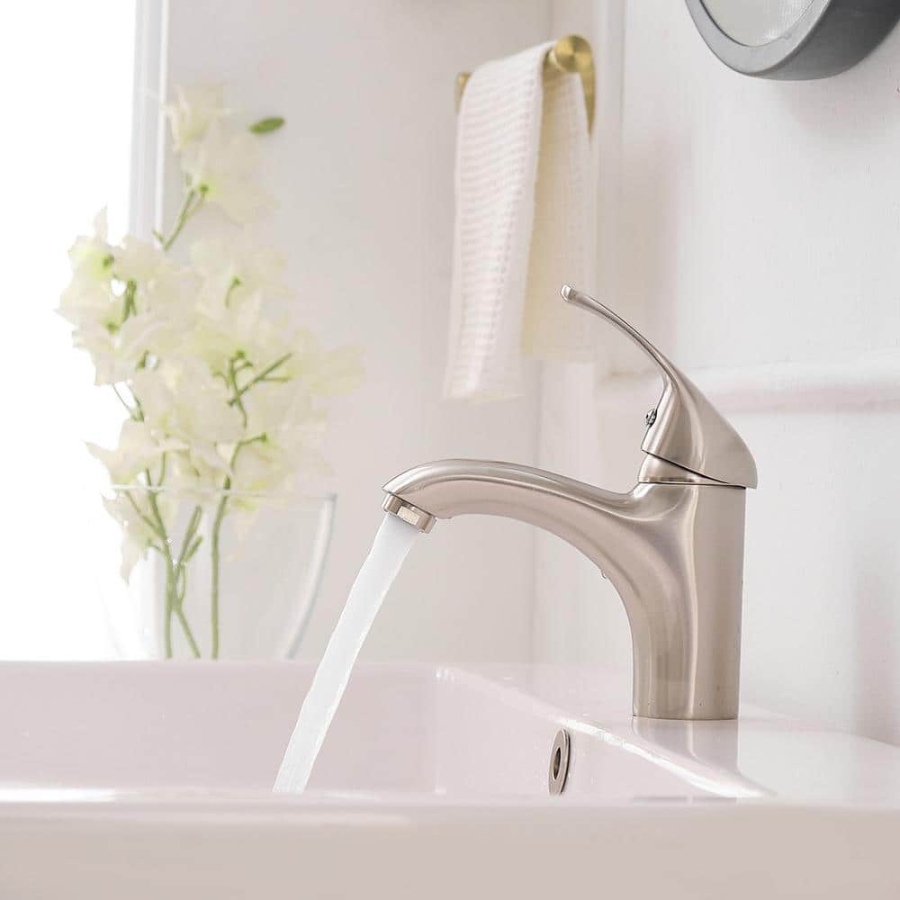 Brushed Nickel Single-Handle Low-Arc Bathroom Faucet