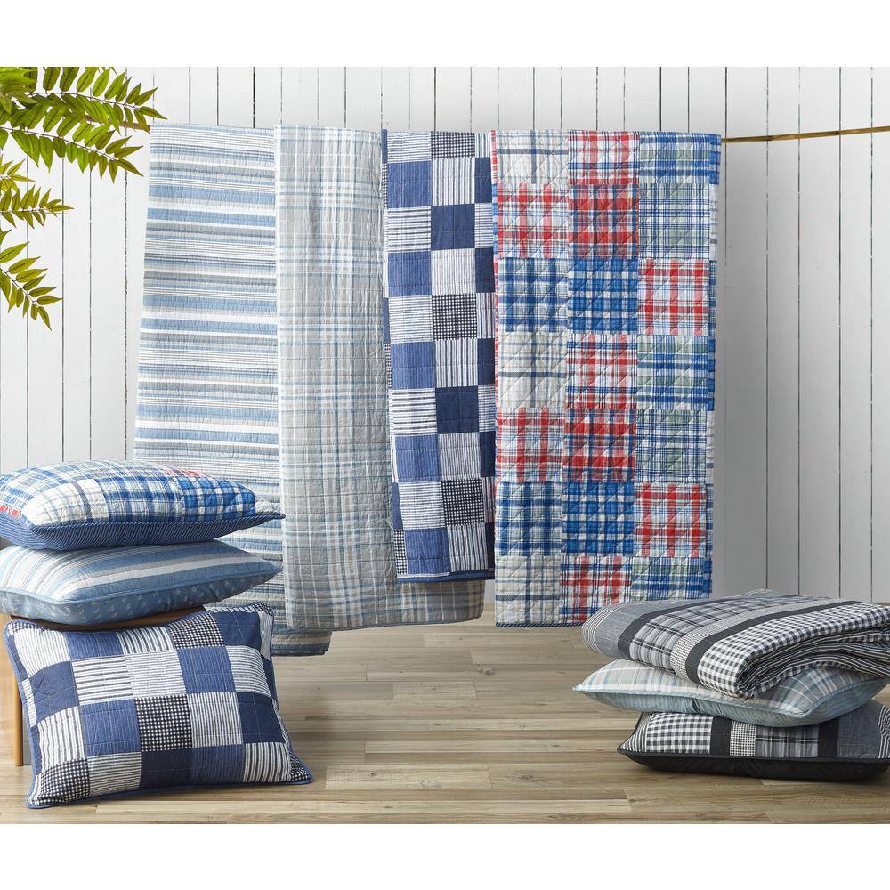 Blue Heather Cotton Reversible Full Quilt Set