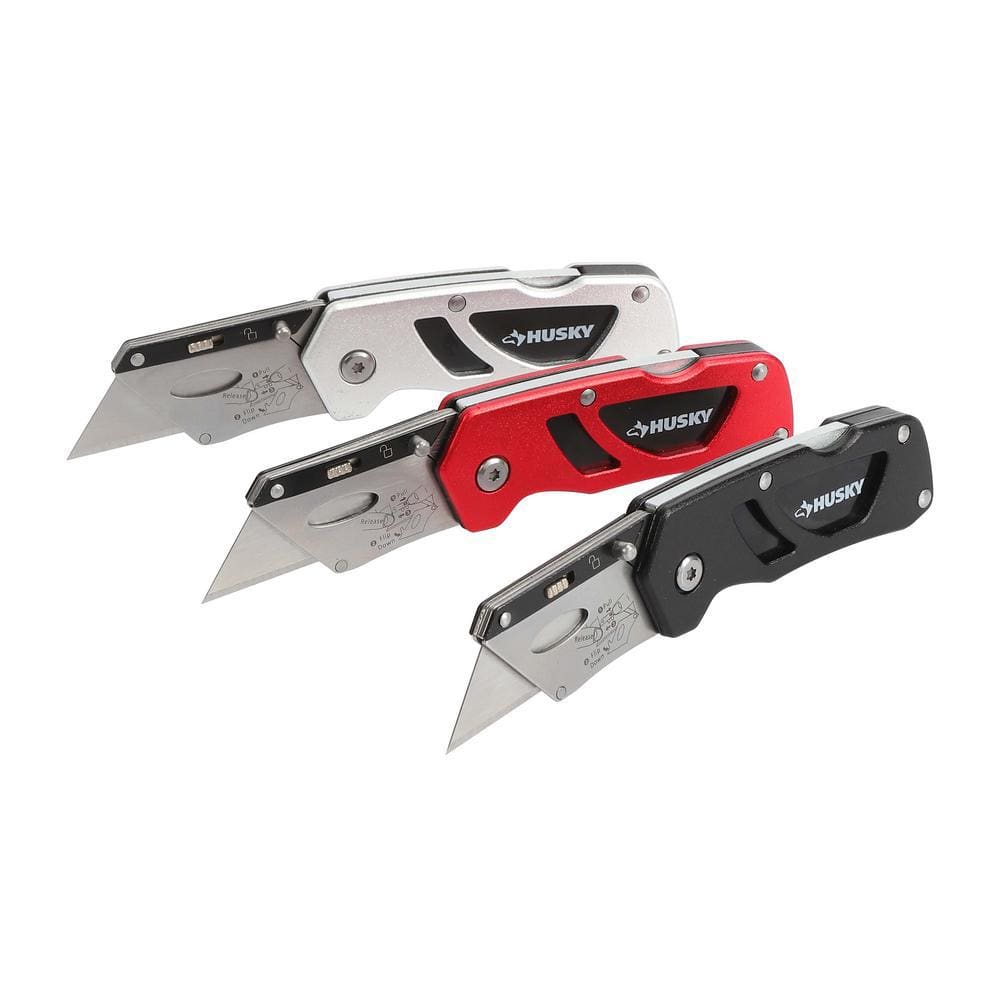 UPC 820909990253 product image for Husky Compact Folding Lock-Back Utility Knife (3-Piece) | upcitemdb.com