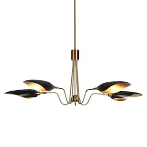 Toltehcwe Modern 5-Lights Flat Black and Plating Brass Chandeliers, Mid-century Radial Hanging Light for Dining Room