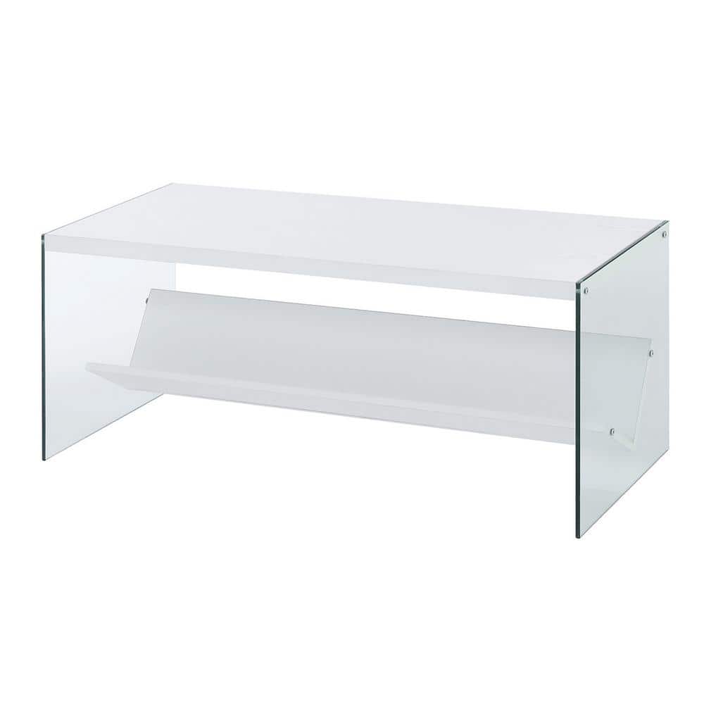 SoHo Rectangular White Wood Coffee Table with Glass Accents