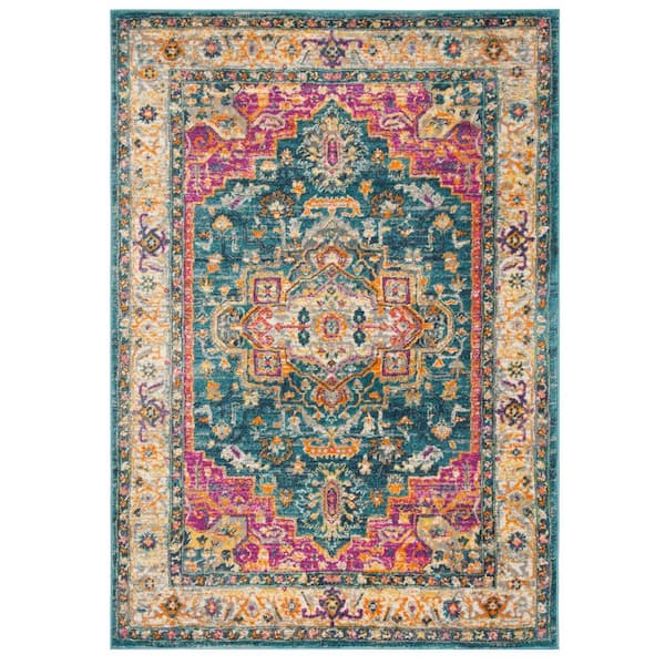 SAFAVIEH Madison Blue/Multi 4 ft. x 6 ft. Border Area Rug