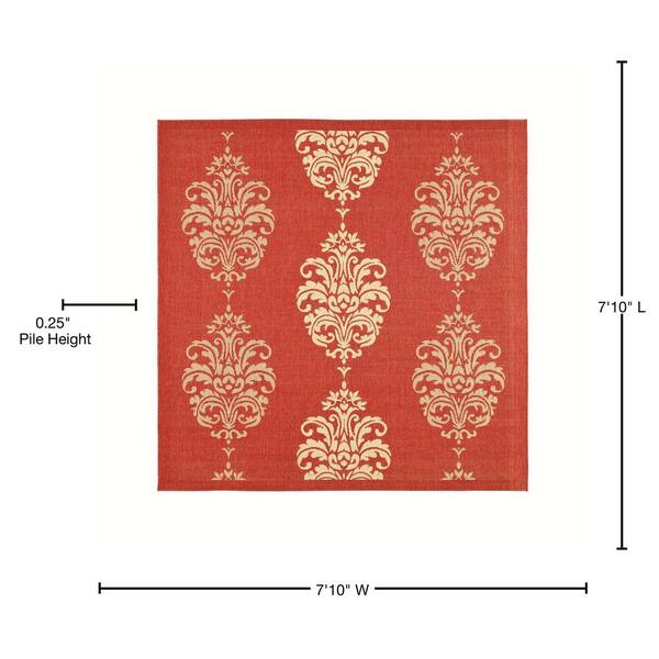 Area Rug Square Red/Natural 8 ft. x 8 ft. Floral Indoor Outdoor