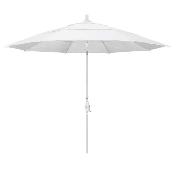 California Umbrella 11 ft. Matted White Aluminum Market Patio Umbrella with Fiberglass Ribs Collar Tilt Crank Lift in Natural Sunbrella