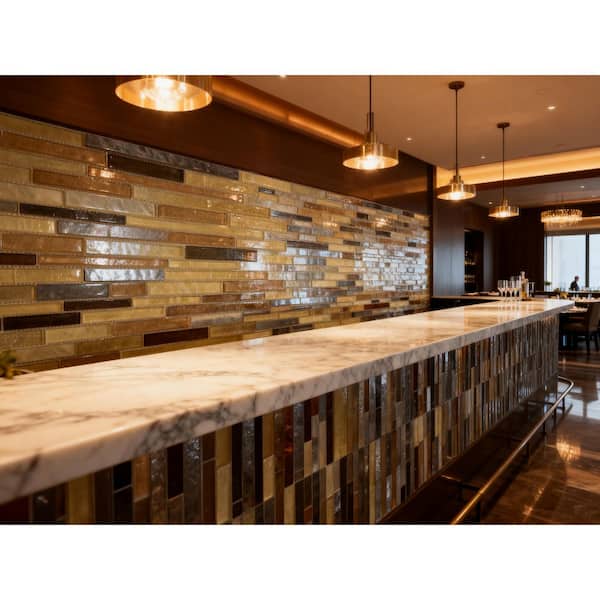 ABOLOS Geo Brown Linear 12 in. x 12 in. Glossy Glass Wall and Pool