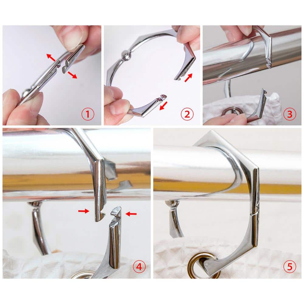Chrome Rustproof Zinc Alloy Shower Curtain Hooks Set of 12